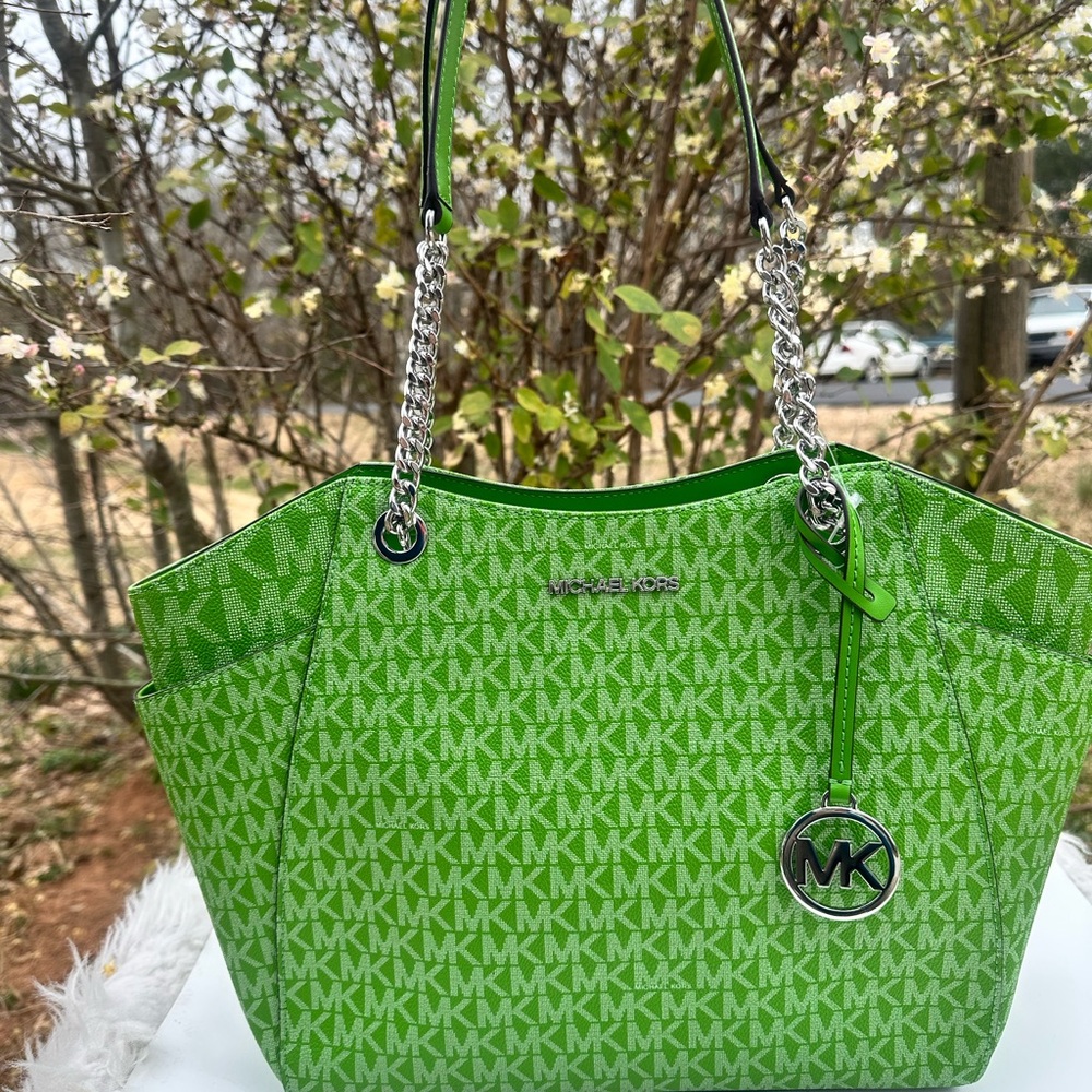 Michael Kors purse Jet Set Travel Large Chain Shoulder Strap Jungle Green logo